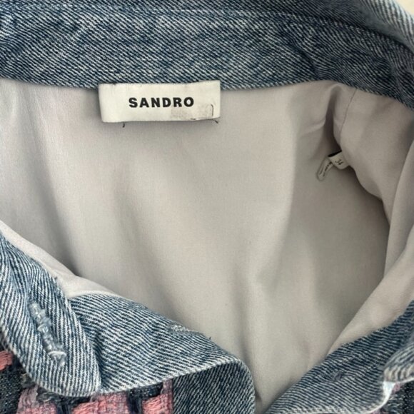 Sandro Amadora Denim Trim Houndstooth Tweed Mini Dress Size 34 - Picture 9 of 10